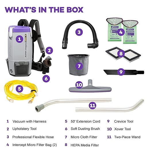 ProTeam Super Coach Pro 6 Backpack Vacuum Commercial with 2 Piece Wand Tool Kit, 6 Quart, Corded, 107308-Ruum Studio Home