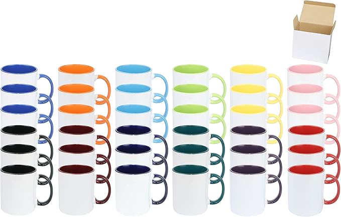 11oz White Ceramic Sublimation Coffee Mug in White Gift Box, 12 Mixed Colors, Case of 36-Ruum Studio Home
