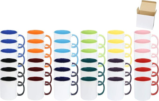 11oz White Ceramic Sublimation Coffee Mug in White Gift Box, 12 Mixed Colors, Case of 36-Ruum Studio Home