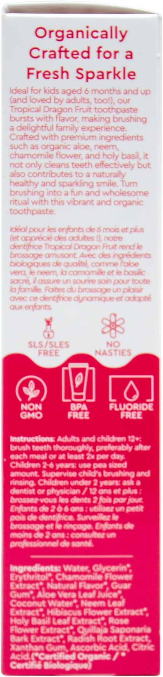 RADIUS USDA Organic Kids Toothpaste 3oz Non Toxic Chemical-Free Gluten-Free Designed to Improve Gum Health for Children's 6 Months and Up - Dragon Fruit - Pack of 3-Ruum Studio Home