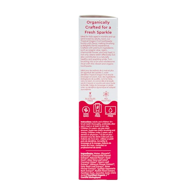 RADIUS USDA Organic Kids Toothpaste 3oz Non Toxic Chemical-Free Gluten-Free Designed to Improve Gum Health for Children's 6 Months and Up - Dragon Fruit - Pack of 6-Ruum Studio Home