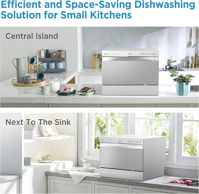 Midea MDC22P2ASS Countertop, Portable Place Settings & 6+2 Washing Cycles. Energy Star Dishwasher, Dish Washer for Dorm, RV& Apartment, Sliver, Silver-Ruum Studio Home