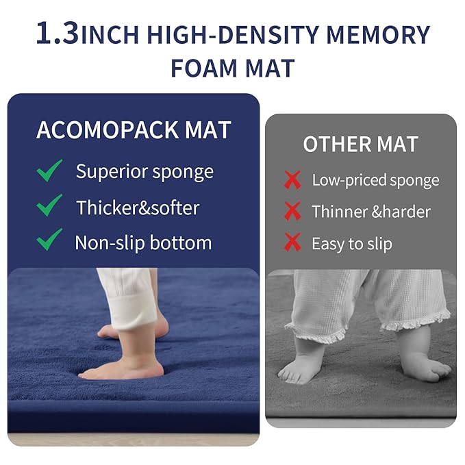 ACOMOPACK Baby Play Mat for Floor 1.3" Thick Memory Foam Play Mat 59"×71" Tummy Time Crawling with Non-Slip Bottom for Living Room,Nursery,Soft Velvet Playpen Mats for Kids,Infants（Royal Blue）-Ruum Studio Home