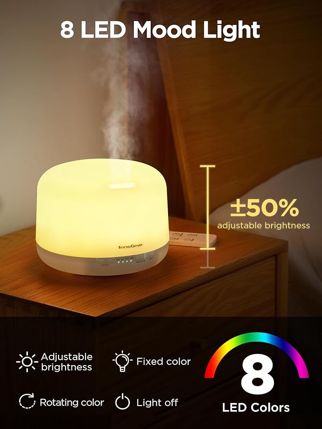 InnoGear 500ml Essential Oil Diffuser with Remote Control, Premium Ultrasonic Aromatherapy Diffusers Scent Humidifier Vaporizer Auto-Off Timer for Large Room Home, Basic White-Ruum Studio Home