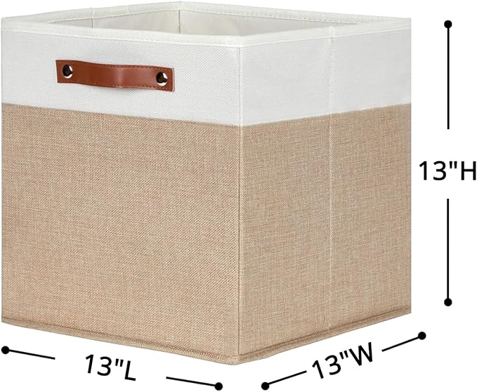 HNZIGE Fabric Baskets for Organizing 13x13 Storage Cubes, Set of 4 Fabric Foldable Canvas Storage Bins for Shelves, Cloth Storage Bins for Cube Organizers Toy Nursery Closet Bedroom?Beige&White?-Ruum Studio Home