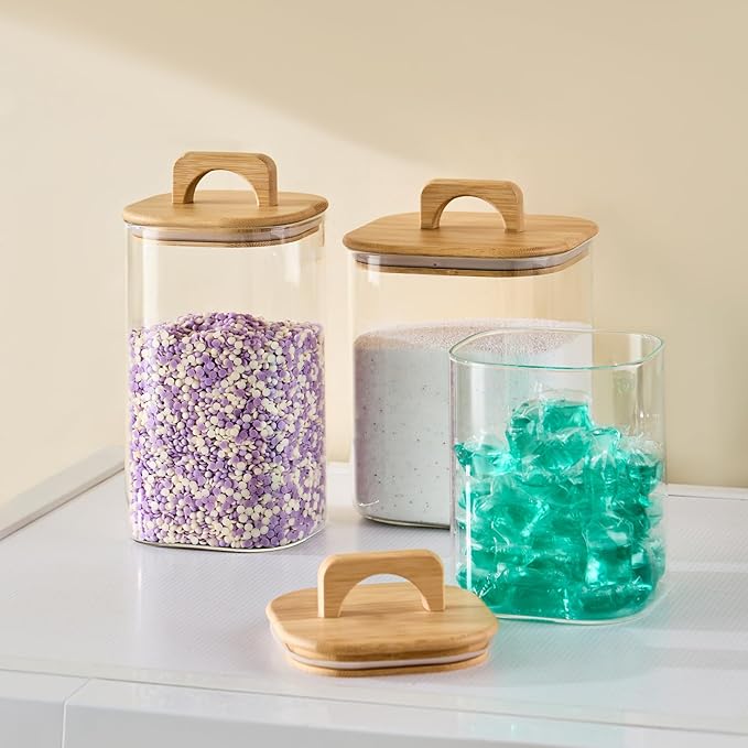 Sweejar 1 qt Glass Food Storage Containers with Lids, Coffee Container for Ground Coffee, 32 oz Glass Jars with Bamboo Lids, 2 Pack-Ruum Studio Home