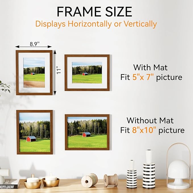 IBUYKE 8x10 Picture Frame,Solid Oak Wood 8x10 Photo Frame with Mat to 5x7,10x8 Picture Frames With Tempered Glass,Tabletop or Wall Mount Display,Home Decor,Walnut Oak 8 x 10 Frame,UWPF0810H-Ruum Studio Home