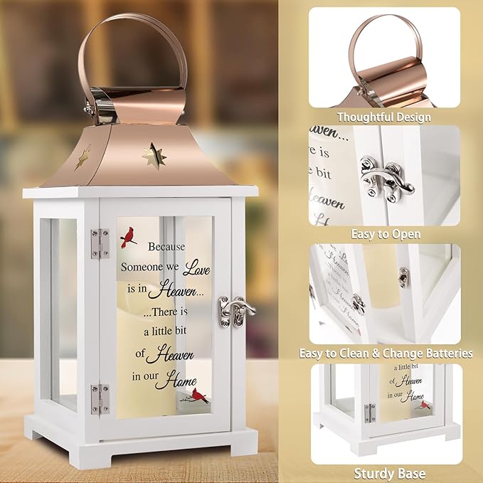 Memorial Lantern, Sympathy Gifts for Loss of Mom/Dad/Loved One, Bereavement Gifts, in Memory of Loved One Lantern,Celebration of Life, Memorial Gifts, Funeral Lantern,Because we Love is in Heaven-Ruum Studio Home
