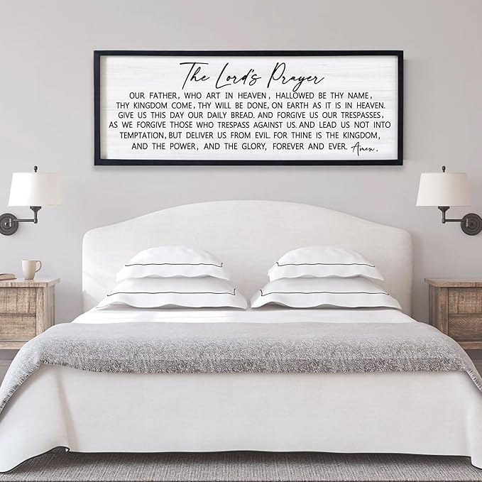 Our Father Prayer Bible Verse Framed Wall Art, 40''×15'' Black Horizontal Religious Christian Lords Prayer Sign for God Jesus Christ Prayer, Rustic Holy Inspirational Catholic Scripture Decor-Ruum Studio Home