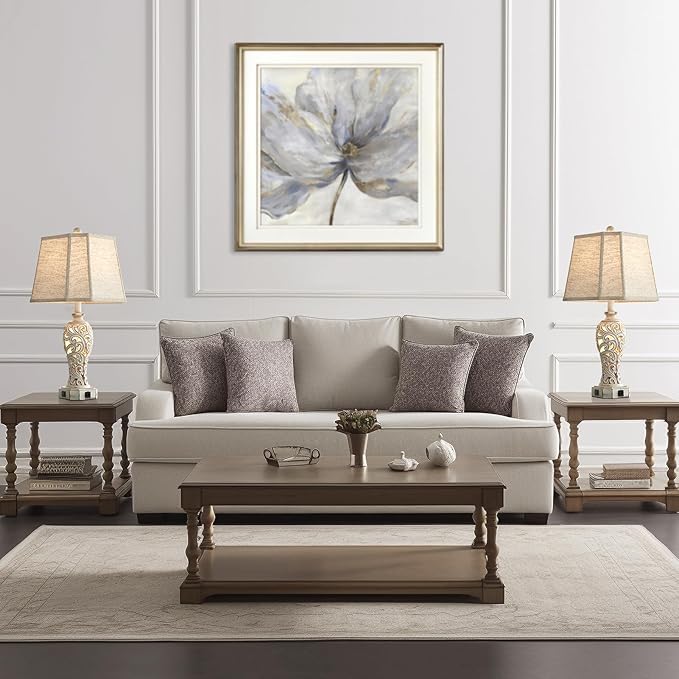 Set of 2 Rustic Table Lamps for Living Room Bedroom, Farmhouse Vintage Nightstand Lamp with 2 USB Ports, Hollow Out Resin Lamp for End Table with Nightlight, Bulbs Included (Wash White)-Ruum Studio Home