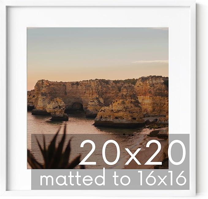 HAUS AND HUES 20x20 White Metal Picture Frame Matted to 16x16 - Features Premium Aluminum & Hanging Hardware, Shatterproof Plexiglass - Ideal for Home, Room, Office (20x20 in, White, Set of 1)-Ruum Studio Home