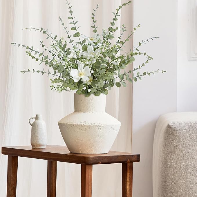 24Pcs Faux Eucalyptus Stems, 15" Artificial Eucalyptus Plants with White Frosted Coating, Fake Eucalyptus Decor Plastic Greenery Leaves for Wedding Bouquets Home Decor DIY Floral Arrangements-Ruum Studio Home