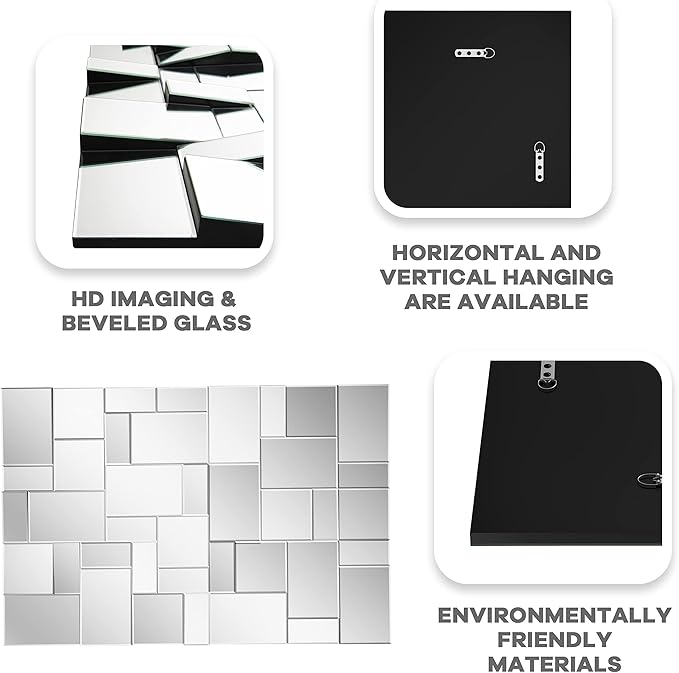 KOHROS Modern Geometric Irregular Mirror for Wall Decor 44" x 30" Decorative Mirror with Beveled Glass for Entryway Hallway Living Room Home Decor Horizontal or Vertical Hanging-Ruum Studio Home