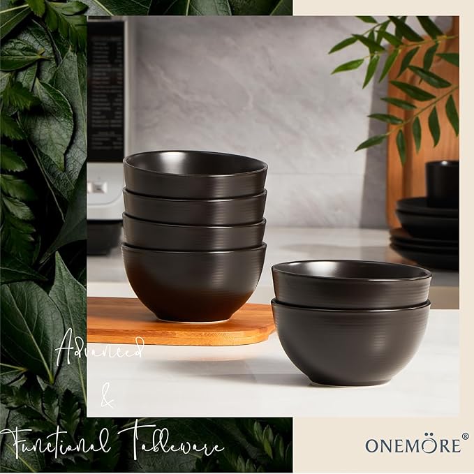 ONEMORE Cereal Bowls Set of 6, 28 oz Large Soup Bowls for Kitchen 6 inch Ceramic Salad Bowls Microwave Dishwasher Safe Deep Serving Bowl Set for Salad Dessert Rice, Black-Ruum Studio Home