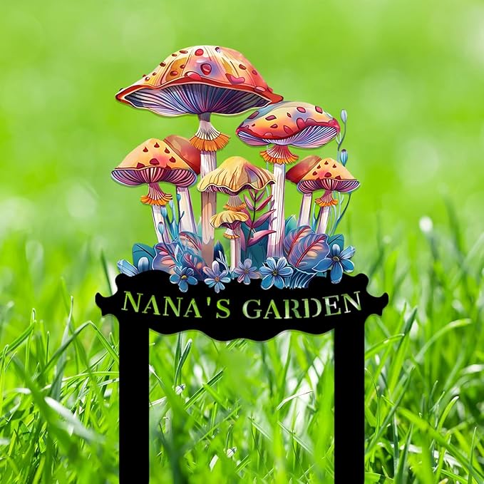 Personalized Mushroom Metal Sign with Stake,Custom Gardener Family Name Signs Outdoor Decor,Customized Flowers Gardening Birthday Gifts,Butterfly Plaque for Patio Lawn Porch Backyard Front Door Garage-Ruum Studio Home