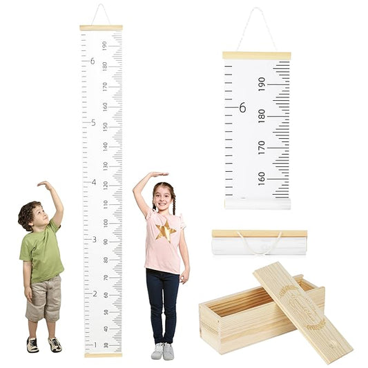 6.5FT Growth Chart for Kids with Wooden Keepsake Box - Children Height Measurement Kit Includes Marker Pen & Wall Hook, Height Tracker Ruler Baby Essentials, Nursery Room Decor Gift for Baby to Teen-Ruum Studio Home