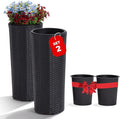 IDZO All Weather Wicker Planters for Outdoor Plants Set of 2, 24 inch Tall Black Planter for Front Porch, Patio, Balcony, Indoor Usage - Round Rattan Flower Pots-Ruum Studio Home