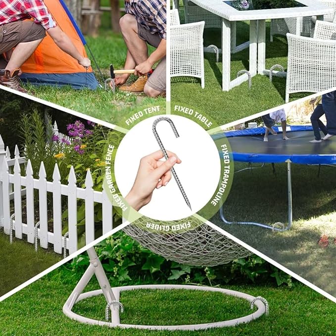J-Hook-Rebar-Stakes-12 Inch, Ground Stakes Heavy Duty Rebar Stakes for Camping 8pcs Rebar Stakes Rust Proof Coated Metal for Flower Gardens Dog Fence Camping Tents Chicken Coop-Ruum Studio Home