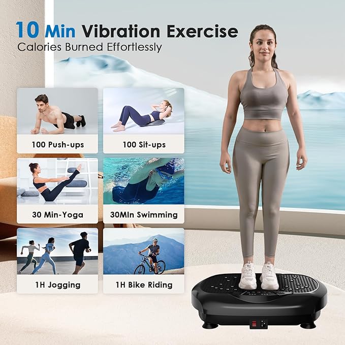 Vibration Plate Exercise Machine - Whole Body Workout Vibration Platform Lymphatic Drainage Machine for Weight Loss Home Fitness with Resistance Bands Remote-Ruum Studio Home