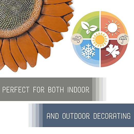 NAT & Jules Sunflower Shaped Dimensional Indoor Outdoor 12 inch Cast Resin Decorative Garden Stepping Stone, Patio, Walkway Sculpture Yard Art, Orange-Ruum Studio Home