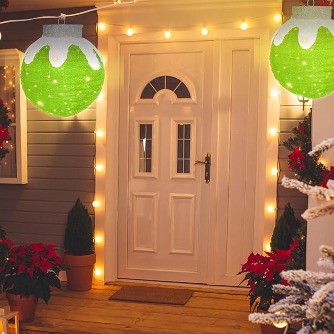 BRIGHTDECK Outdoor Christmas Ball Decoration, 80 LED Lights, 8 Light Modes, Pop-Up Collapsible Holiday Ornament (Green)-Ruum Studio Home