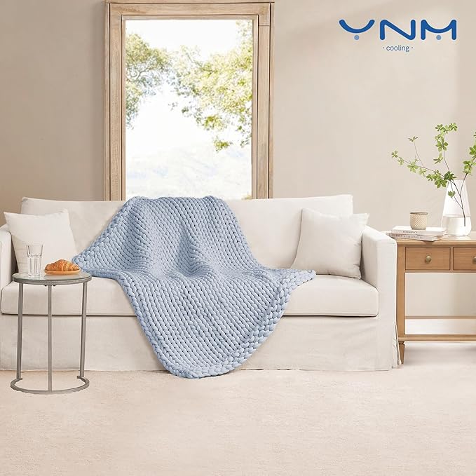 YnM Cooling Chunky Throw Blanket, Medium-Weight, Hand Knitted, Skin Friendly, Ventilated and Breathable, Machine Washable, Home Décor Piece for Couch, Sofa and Bed (Azure Blue, 60x80 Inch)-Ruum Studio Home