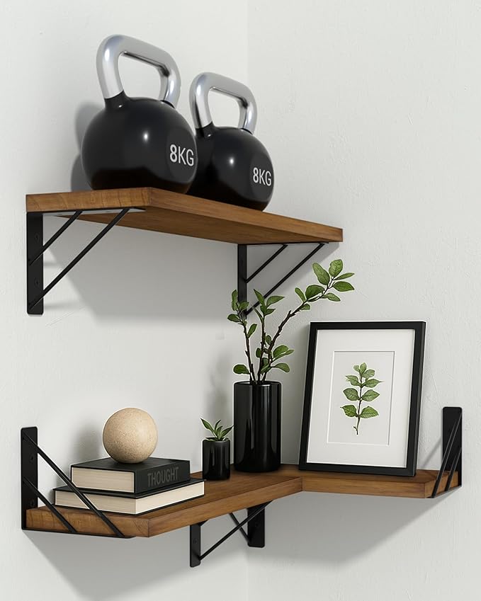 BAYKA Floating Shelves for Wall, Book Shelf for Bedroom, Wall Decor Shelves for Living Room Kitchen, Mounted Wood Floating Shelf for Home Decor, Corner Shelf for Bathroom, Office(Set of 3)-Ruum Studio Home