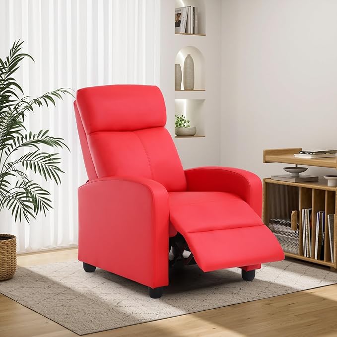 BestMassage | Recliner Chair | No Massage Function | Pu Red | with Lumbar Support, Adjustable Push Back, Wide Armrests, Footrest & Padded Seat | Easy Assembly | for Living Room, Home Theatre-Ruum Studio Home