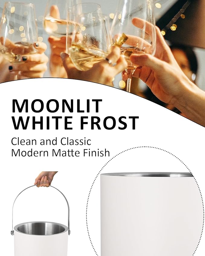 Insulated Ice Bucket with Silicone Lid, Scoop, Tongs & Strainer, 3L Stainless Steel Double Wall Ice Buckets for Parties & Cocktail Bar, Champagne Ice Bucket with Lid for Freezer, Ivory-Ruum Studio Home