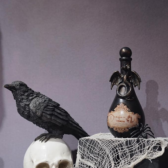 Braxio Halloween Home Decor Potion Bottles - Resin Black Bad Dragon Halloween Potion Bottles Gothic Decor Decorative Bottles Room Decor Aesthetic for Day of The Dead 4.25 * 4.25 * 9.5 Inch-Ruum Studio Home