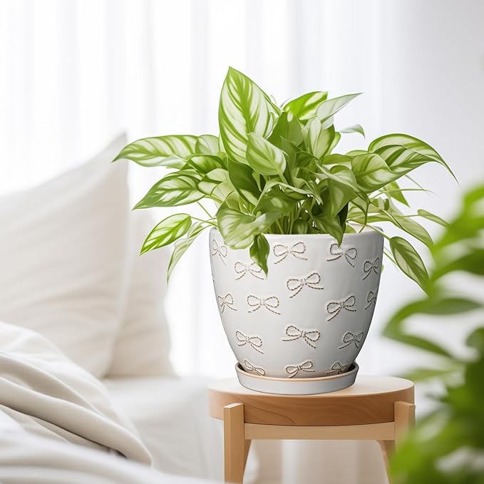 Ceramic Pots for Plants - 8 Inch Plant Pot with Drainage Hole and Saucer Large Planter Pot for Indoor Plants Outdoor Modern Flower Pot Home Decor White-Ruum Studio Home