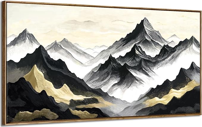 amatop Large Framed Canvas Wall Art Modern Abstract Mountain Landscape Art Print Zen Minimalist Artwork Black and White Decorative Motivational Picture for Office Living Room Bedroom Decor 48x24 Inch-Ruum Studio Home