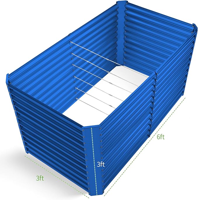 Land Guard 6x3x3ft Rectangular Galvanized Raised Garden Beds, Large-Capacity Metal Planter Box Outdoor, Durable Deep Raised Garden Bed 3ft Tall, Raised Beds for Gardening Vegetables, Royal Blue-Ruum Studio Home
