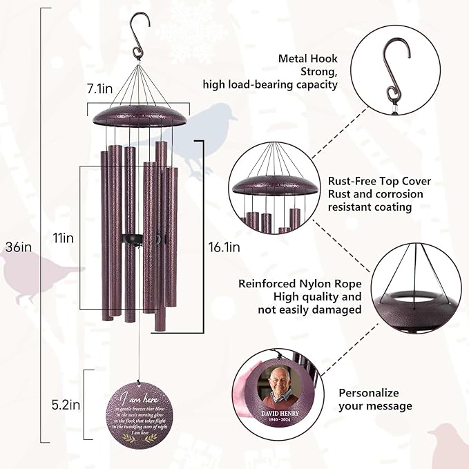 ASTARIN Happy Retirement Gifts Wind Chimes, Personalized 30" Wind Chime for Teacher Coworkers Boss, Personalized Retire Gifts Deep Tone Windchime-Ruum Studio Home