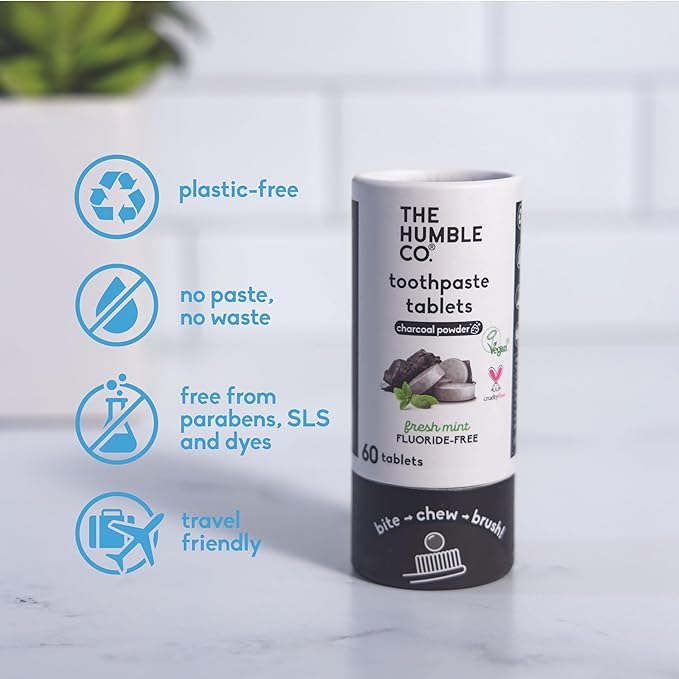 The Humble Co. Charcoal Powder Toothpaste Tablets Fluoride-Free, 3pk - Anticavity, Fluoride Free Toothpaste Dental Tablets with Natural Ingredients, Dentist Developed Formula (Charcoal, 3 Pk)-Ruum Studio Home