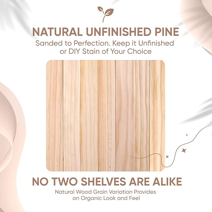 Homeforia 18 inch Wood Floating Shelves, High End Solid Natural Wood 18inch Floating Shelf for Wall Mounted, Unfinished Wooden 18in Floating Shelves, Heavy Duty Bracket, 18 X 6.5 X 1.75 inch, Set of 4-Ruum Studio Home