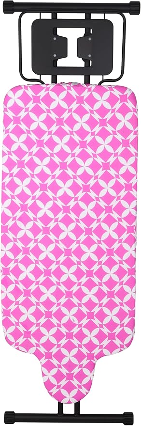 Extra Large Ironing Board with Hang Rail and Iron Rest 63" L x 20" W (Large with Iron Rest (Pink Cover))-Ruum Studio Home