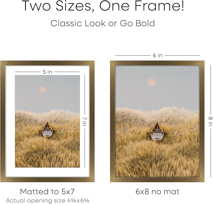 Homeforia 6x8 Picture Frame Bronze, High End Metal 6 x 8 Brass Frames with Mat 5 x 7 for Art, 6x8 Desk Frame Matted to 5x7 inch Photo, 6 by 8 Wall or Tabletop Frame, Tempered Glass, Wall Kit, Set of 1-Ruum Studio Home