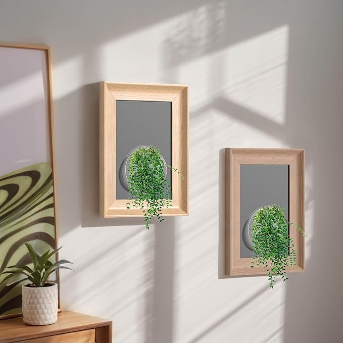 Wooden Frame Wall Hanging Planter for Hydroponic Plants，12X16 inch Wall Vase with Round Acrylic Propagation Station，Bathroom, Office, or Living Room Décor, Set of 2 Mix-Ruum Studio Home