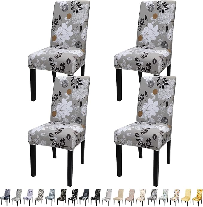 JQinHome Chair Covers for Dining Room Set of 4, High Stretch Removable Washable Parsons Chair Slipcover for Home Party Hotel Wedding Ceremony (Flower,4PCS)-Ruum Studio Home