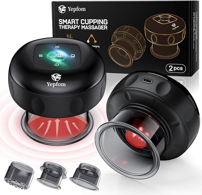 5-in-1 Smart Dynamic Cupping Set, 20 Levels Cupping Kit for Massage Therapy with Red Ligh-t Therapy&Heat Penetrates for Targeted Pain Relief, Knots, Aches, Muscle Soreness - 2Pcs(Black&Black)-Ruum Studio Home