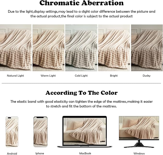 NEWCOSPLAY Faux Fur Throw Blanket Linen Bubble Blanket Thick Warm Soft for Couch Sofa Bed 550GSM (Linen, Throw(50"x60"))-Ruum Studio Home