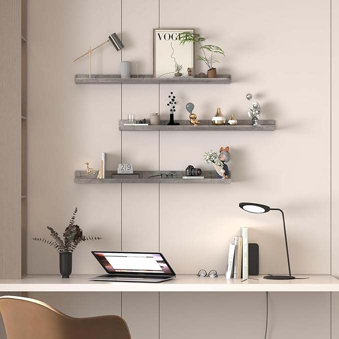 Giftgarden 36 Inch Grey Floating Shelves for Wall Mount, Gray Wood Wall Shelf Ledge for Bathroom Bedroom Living Room Kitchen Storage, Set of 3 Different Sizes-Ruum Studio Home