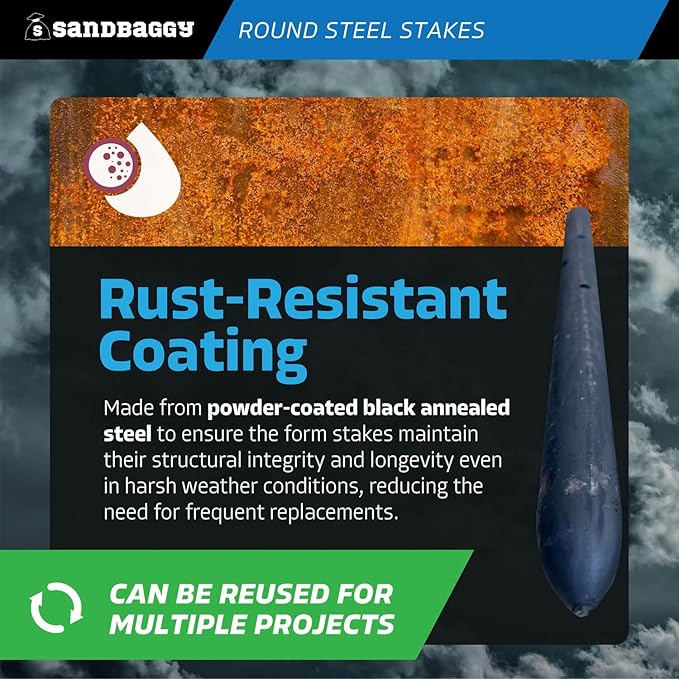 Sandbaggy Round Steel Concrete Form Stakes with Nail Holes - Rust Resistant Coating - Removable, Reusable (40, 3/4 in X 12 in)-Ruum Studio Home
