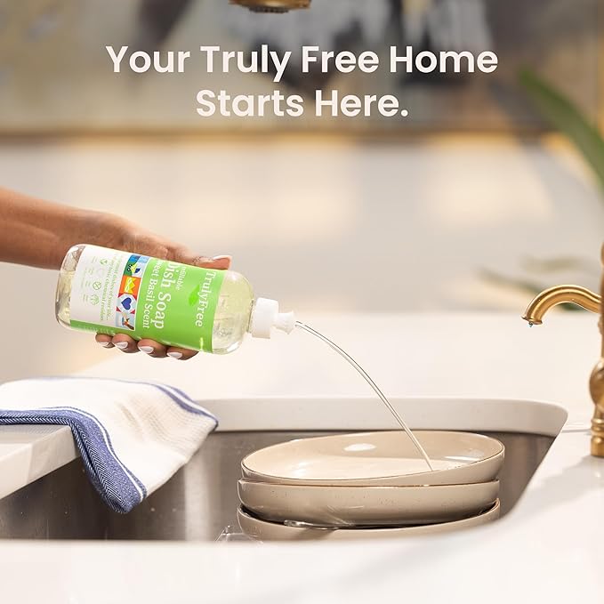 Natural Concentrated Dish Detergent Dishwashing Liquid | Plant-Based Dish Soap | Sweet Basil Fresh Scent | 2 Refill Packs with 1 Empty Refillable Squeeze Bottle (16 Oz)-Ruum Studio Home