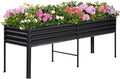 Land Guard Galvanized Raised Garden Bed with Legs, 96×24×32in Raised Garden Beds Outdoor with Drainage Holes, Planter Boxes Outdoor for Backyard, Patio, Balcony, 800lb Capacity, Gray-Ruum Studio Home