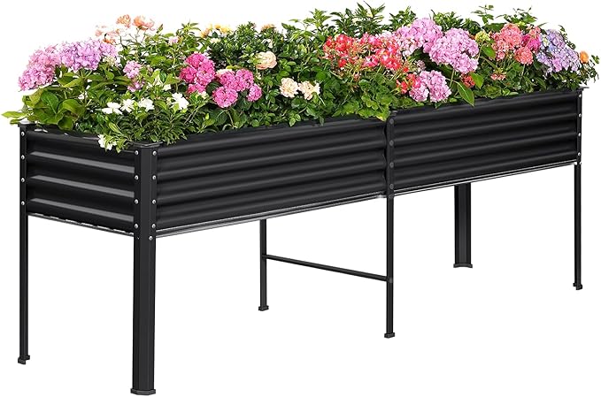 Land Guard Galvanized Raised Garden Bed with Legs, 96×24×32in Raised Garden Beds Outdoor with Drainage Holes, Planter Boxes Outdoor for Backyard, Patio, Balcony, 800lb Capacity, Gray-Ruum Studio Home