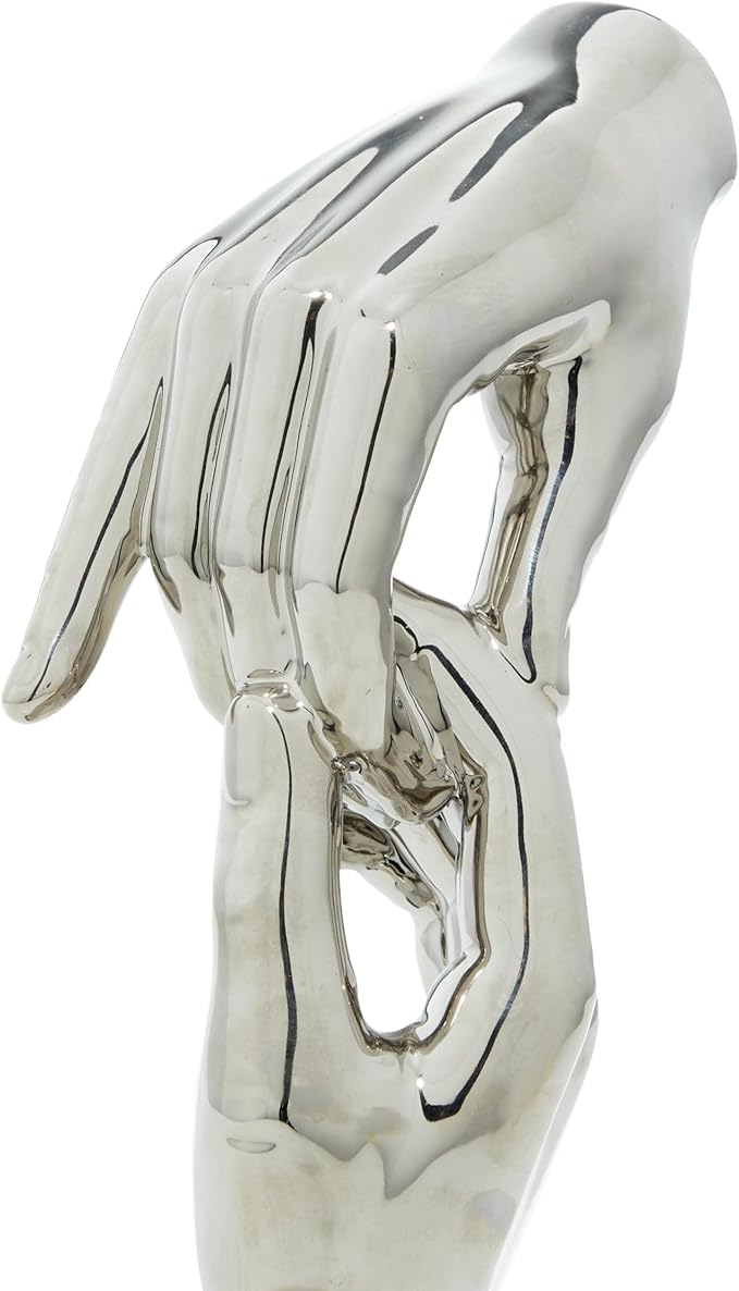 Deco 79 Polystone Hands Decorative Sculpture Home Decor Statue, Accent Figurine 5" x 4" x 13", Silver-Ruum Studio Home