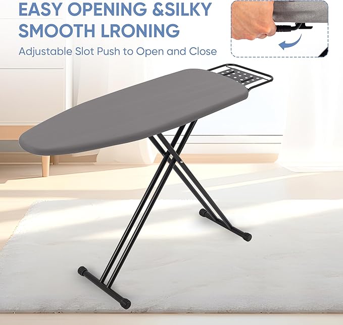 Full Size Ironing Board 47" X 15" with Heat Resistant Cover and Thicken Felt Pad, Safety Iron Rest, Anti-Skid Feet, Height Adjustable, Heavy Duty-Ruum Studio Home