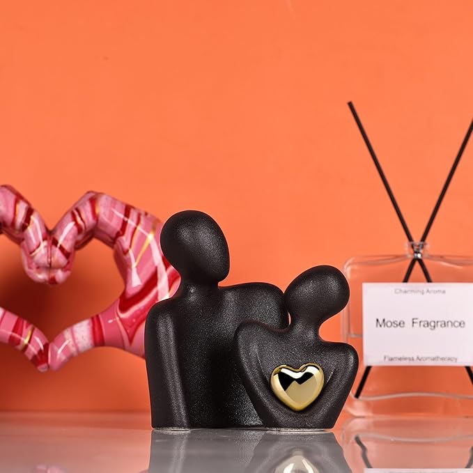 Mini Couple Statue Tv Stand Decor Items for Living Room,Bedroom Decor for Couples Sculpture Knick Knacks for Shelves,Gold Gifts for Valentine Anniversary Birthday,4.72in Show Pieces for Home Decor-Ruum Studio Home